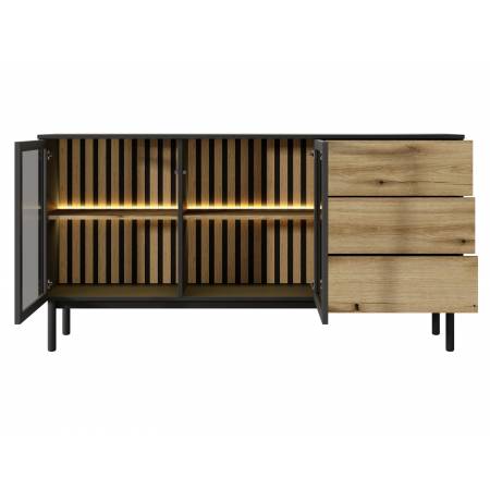 komoda 150 cm z witryną szufladami LAVARO LED